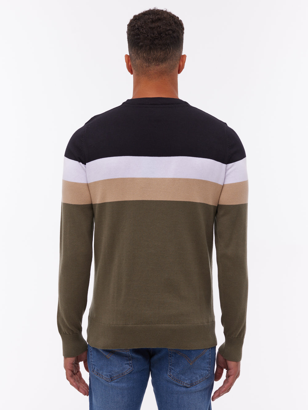 Jayani Striped Crew Neck Sweater - Green
