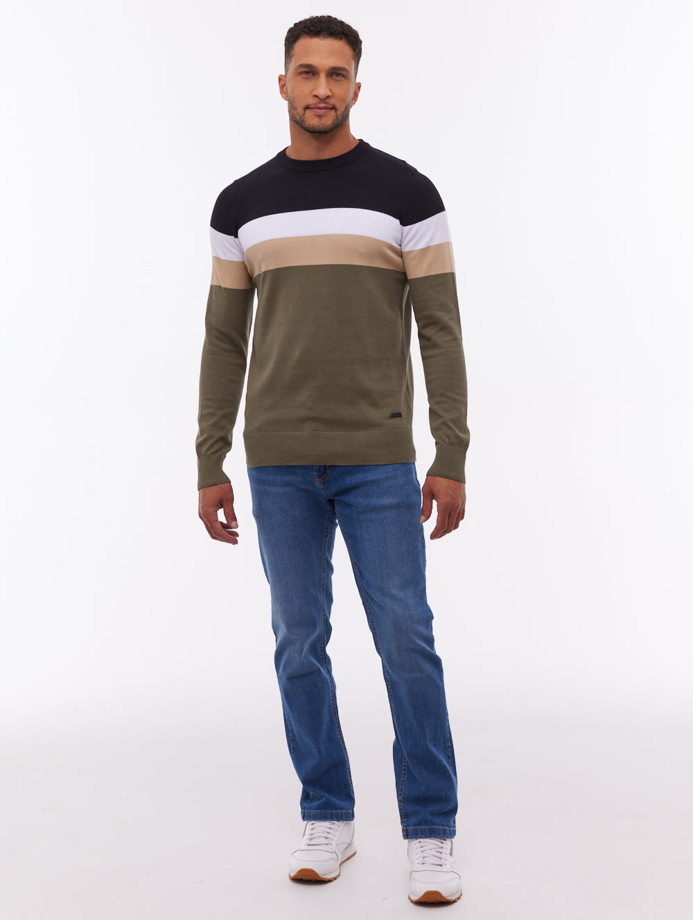 Jayani Striped Crew Neck Sweater - Green