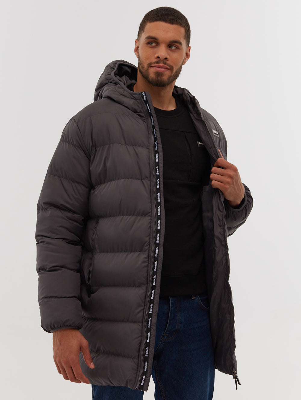 Longline puffer jacket with hood best sale