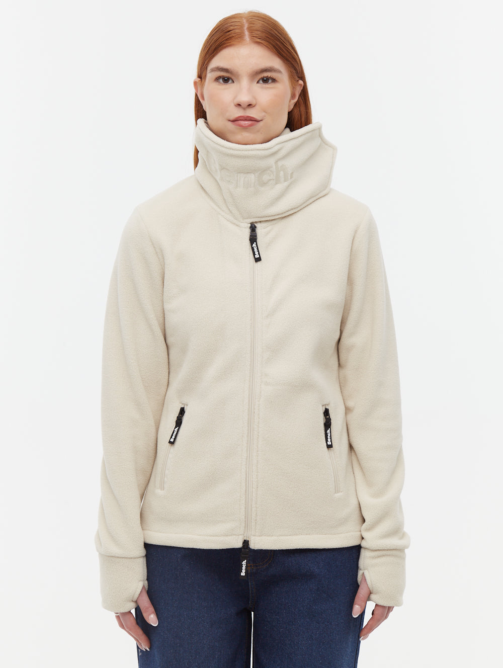 Funnel Microfleece Wrap Neck Zip-Up - Beige - Bench