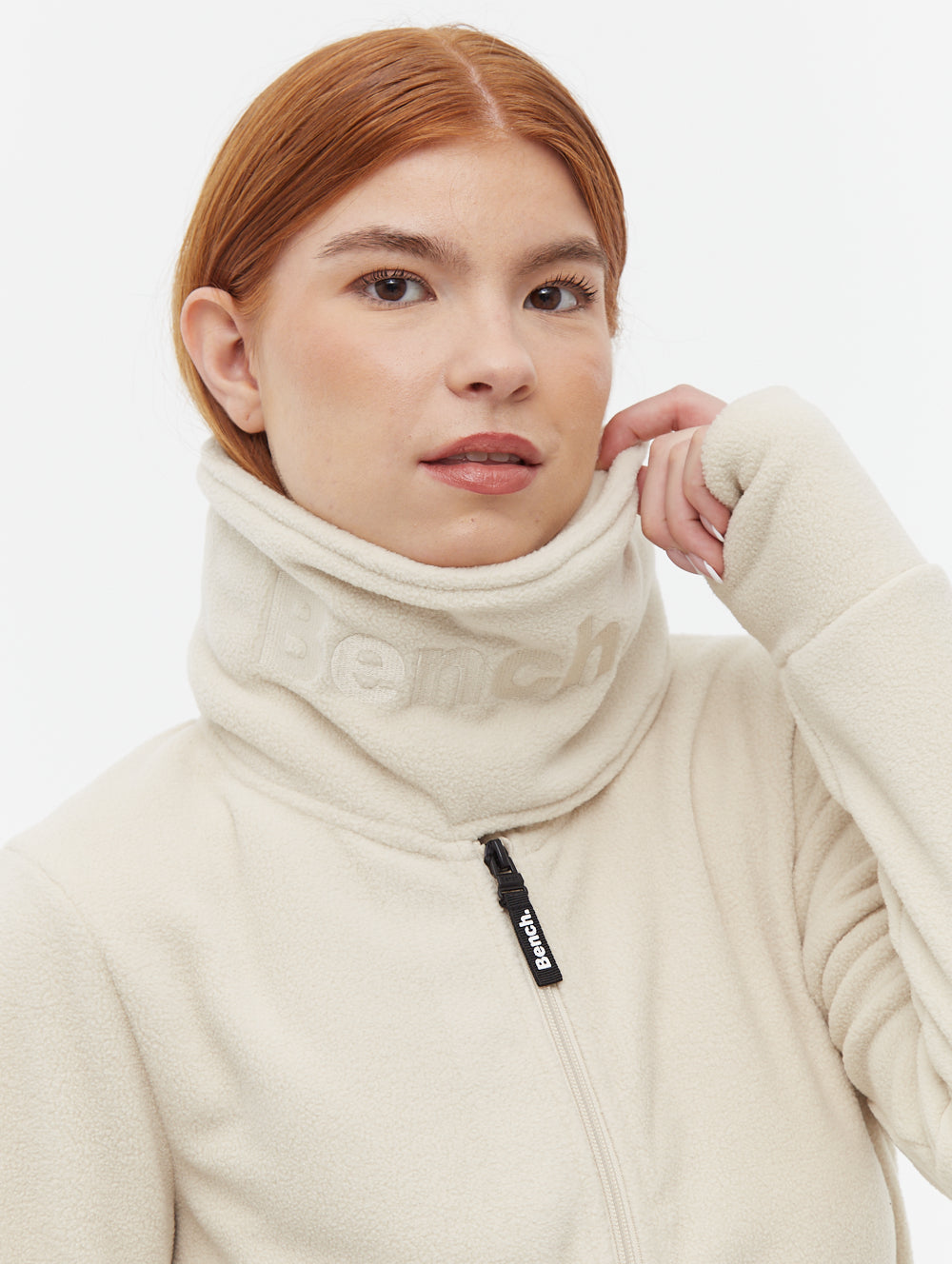 Funnel Microfleece Wrap Neck Zip-Up - Beige - Bench