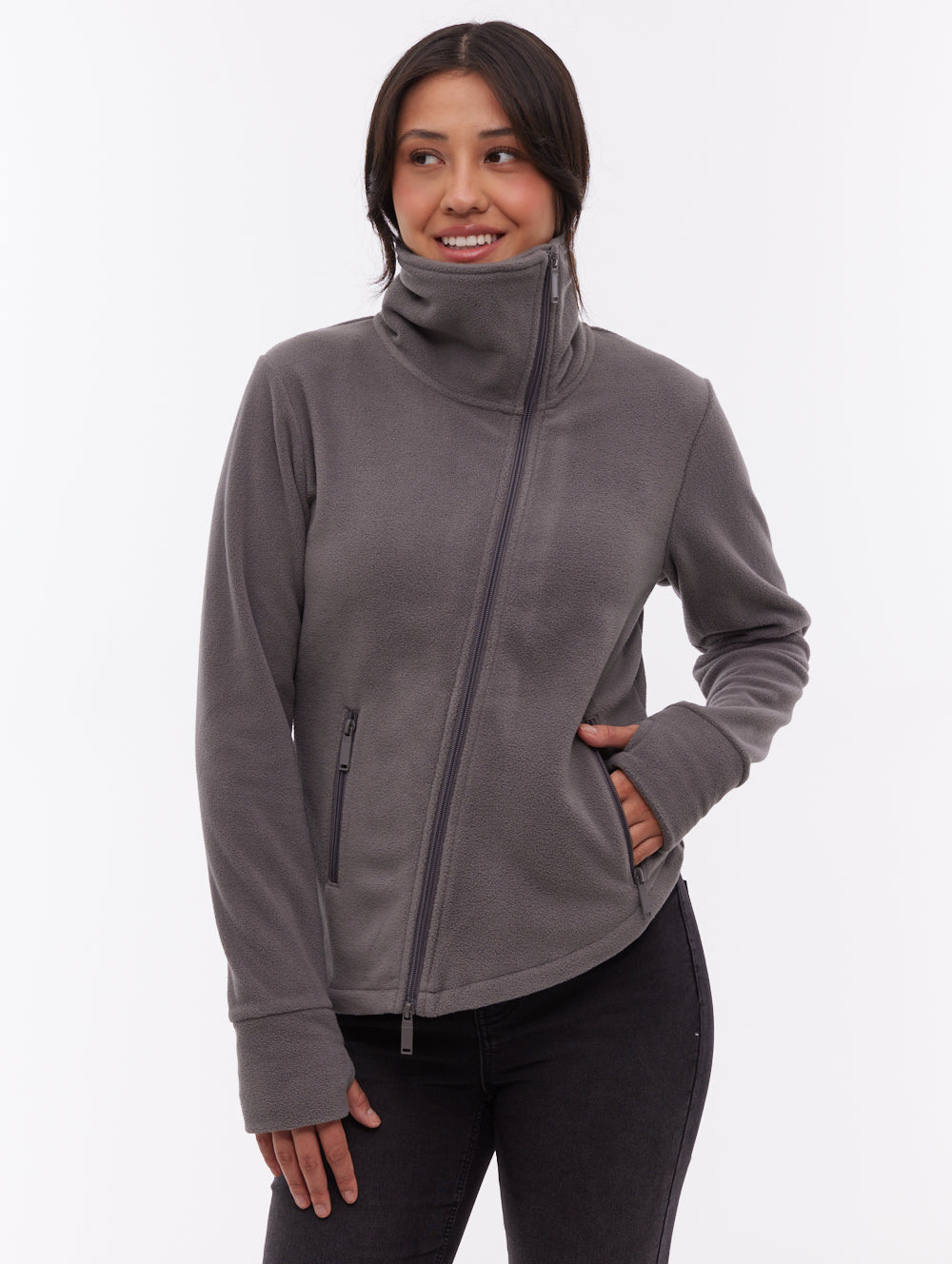 Symmy Asymmetric Zip-Up Funnel Neck - Grey - Bench