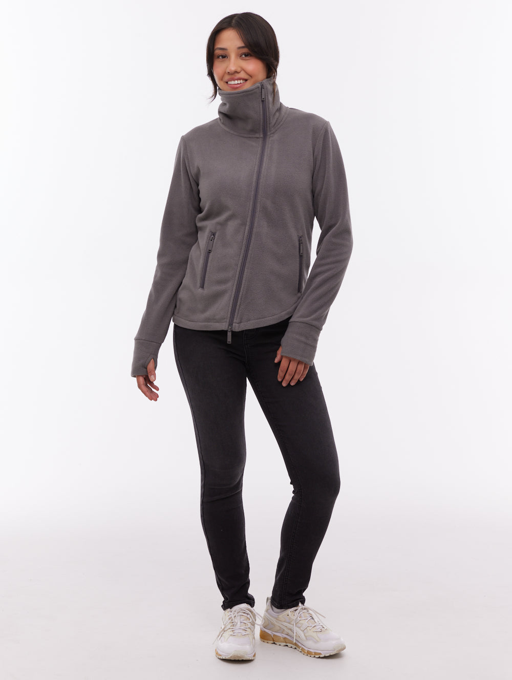 Symmy chandail demi-zip asymétrique à col montant - Gris