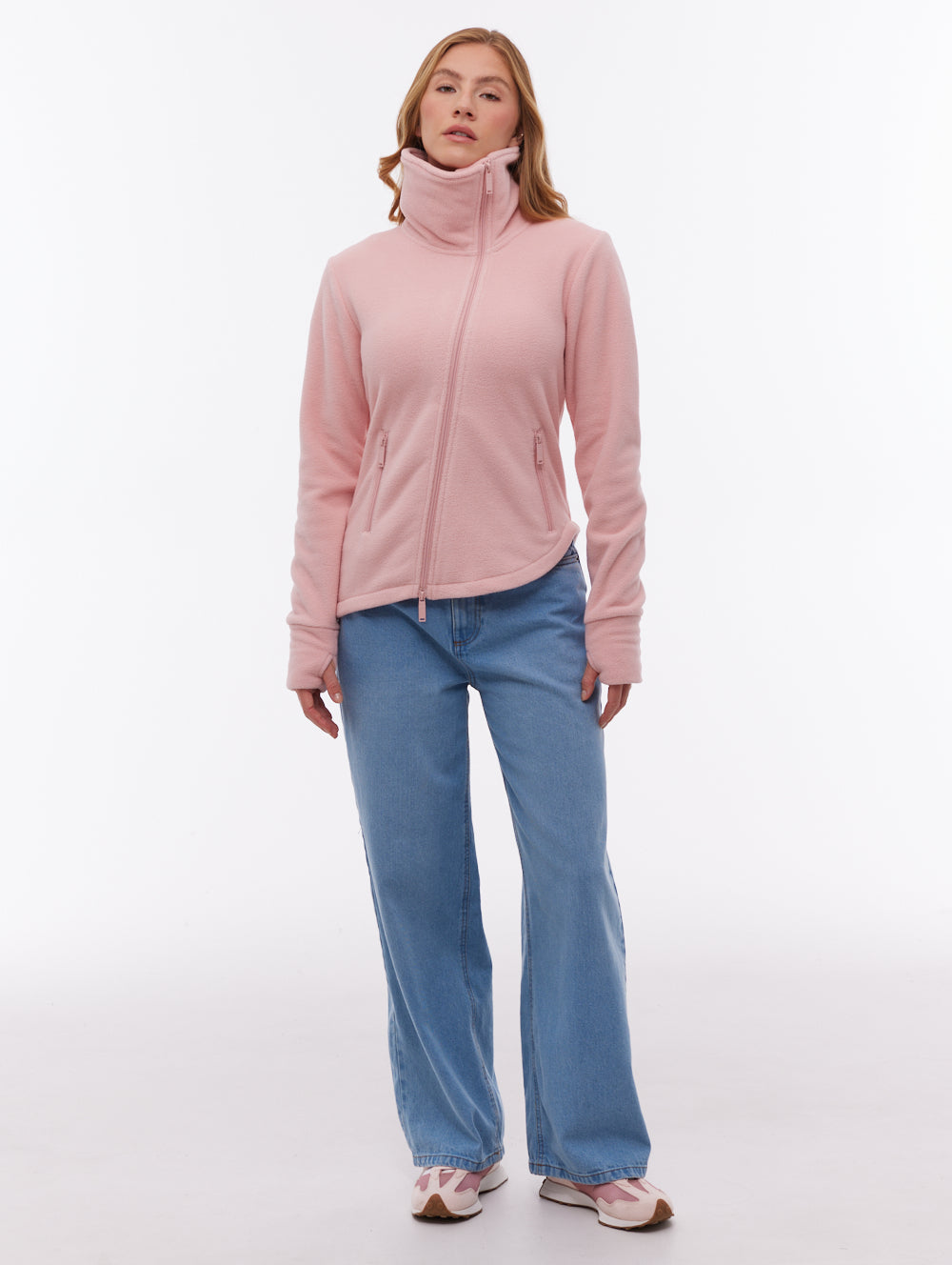 Symmy chandail demi-zip asymétrique à col montant - Rose