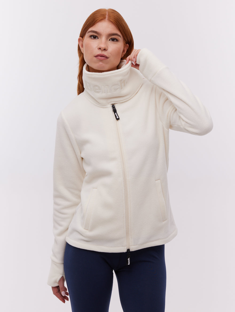 Heska Wrap-Neck Zip-Up - White - Bench