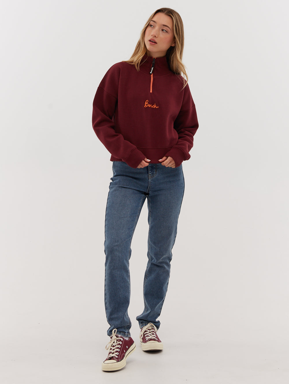 Rochelle Zip Mock Neck Crop Sweatshirt - Bench