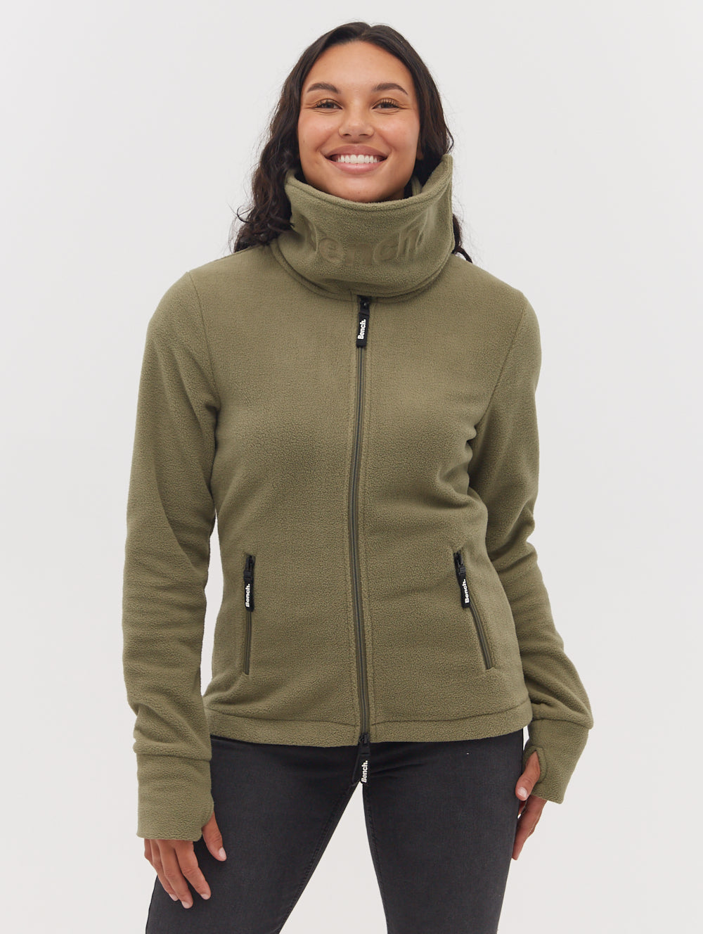 Funnel Microfleece Wrap Neck Zip Up L Khaki