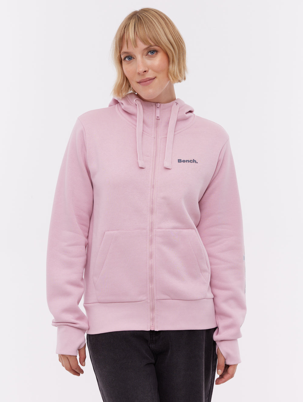 Darcine Zip-Up Hoodie with Sleeve Logo - Pink - Bench
