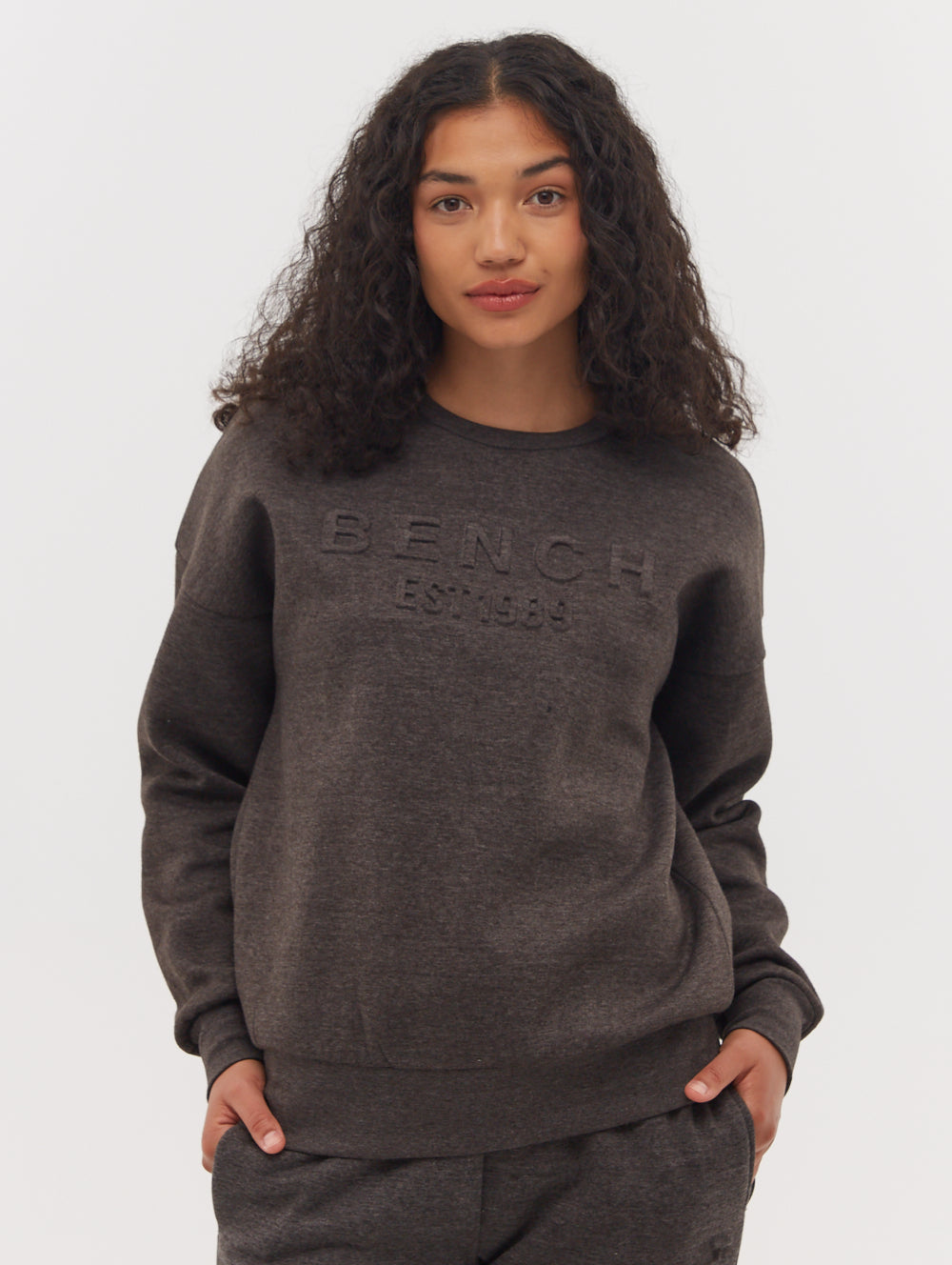 Avyanna Deboss Logo Crew Neck Sweatshirt S Charcoal Marl