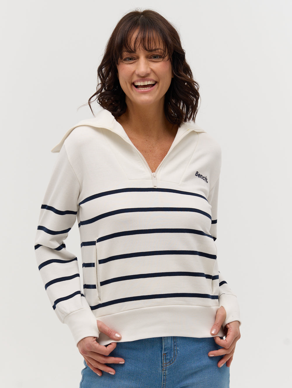 Nara Half Zip Stripe Sweater BN4E128373 XS Winter White