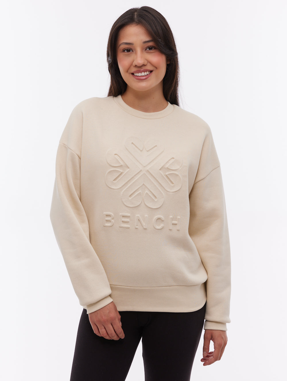 Ilma chandail à col rond avec logo en relief - Blanc