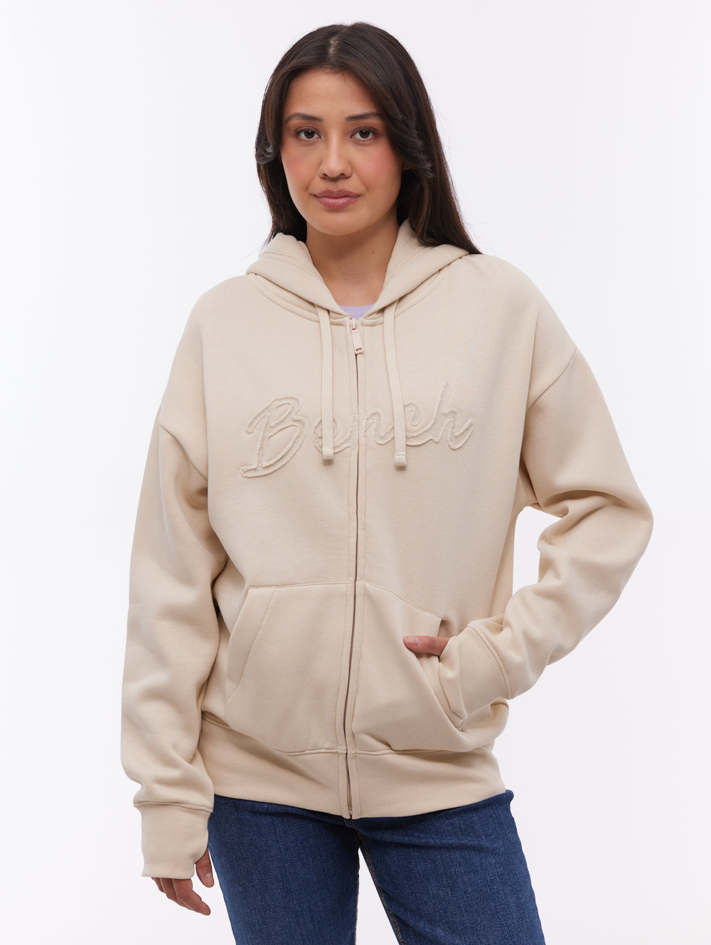 Kingra Oversize Zip-Up Hoodie - White - Bench