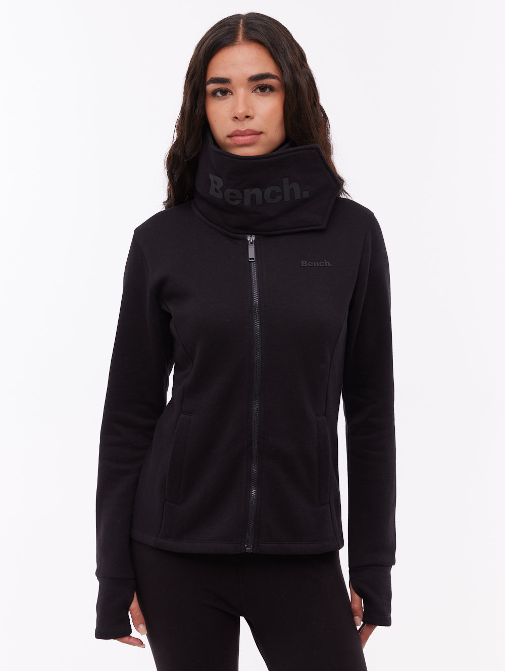 Annah Wrap Neck Zip-Up - Black