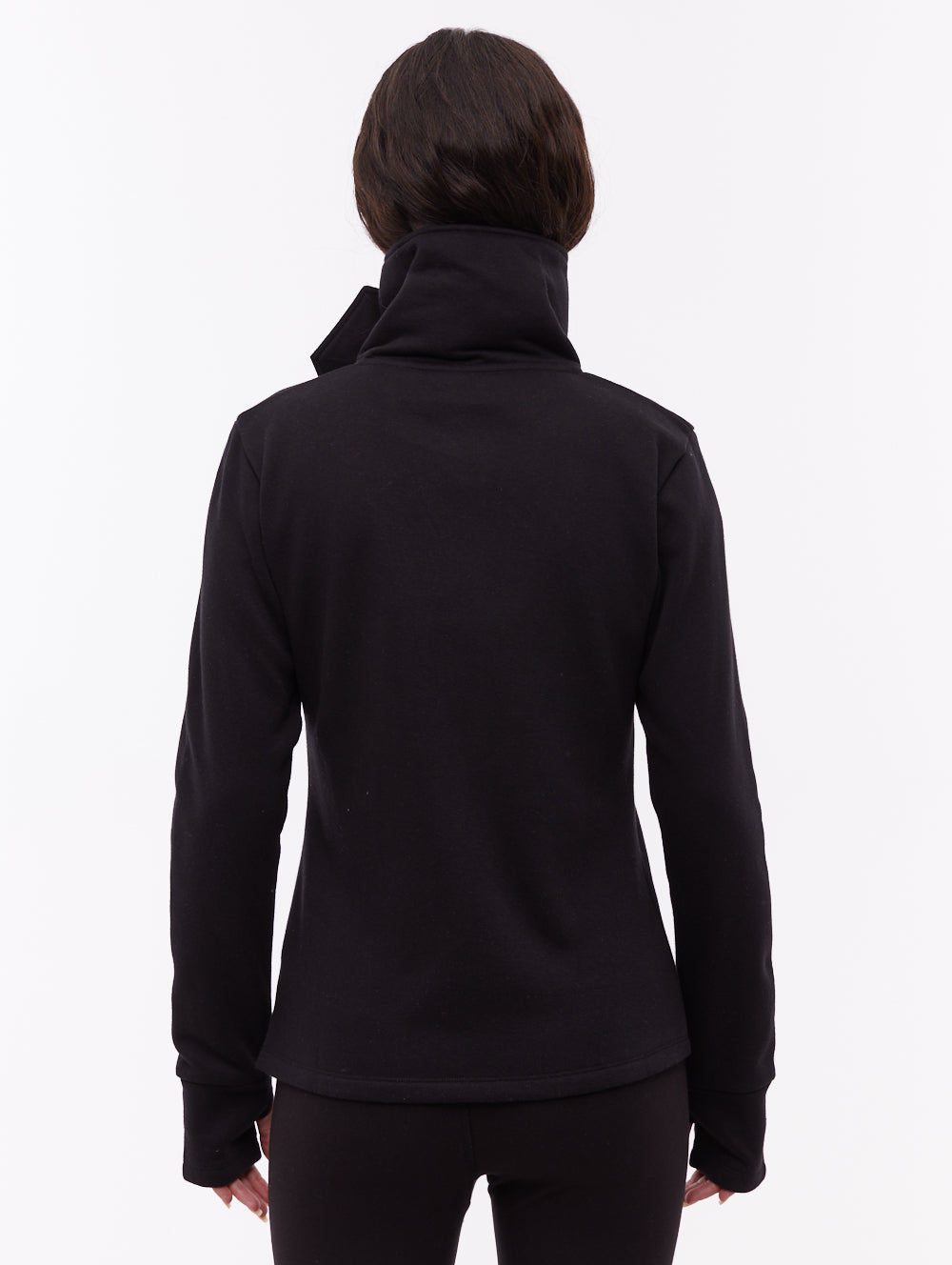 Annah Wrap Neck Zip-Up - Black