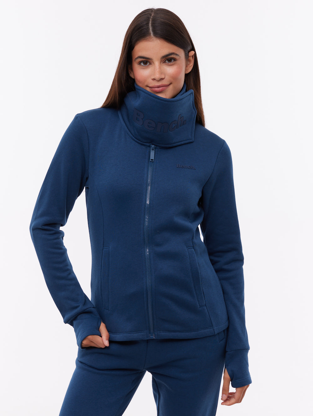 Annah Wrap Neck Zip-Up - Blue