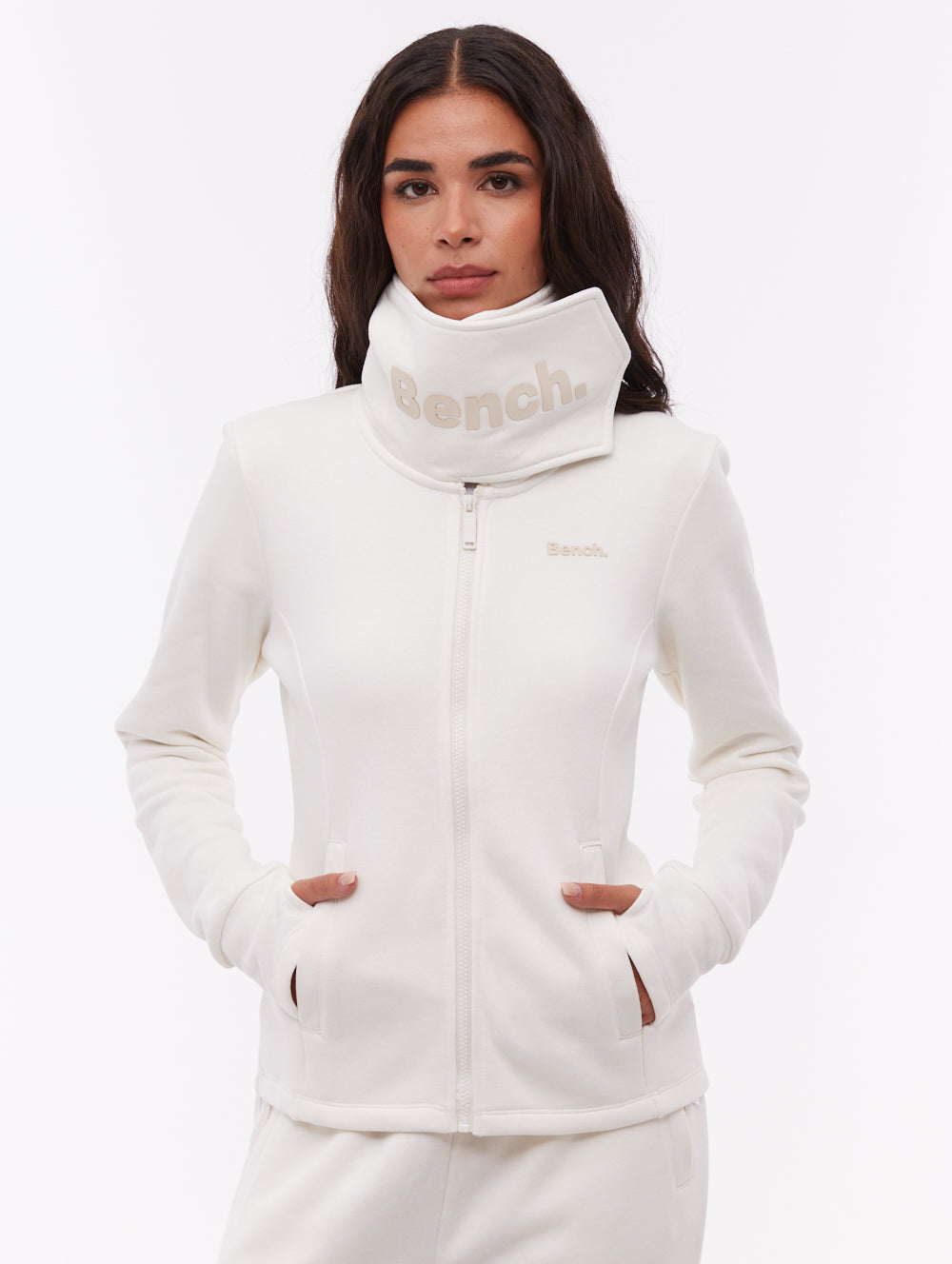 Annah Wrap Neck Zip-Up - White