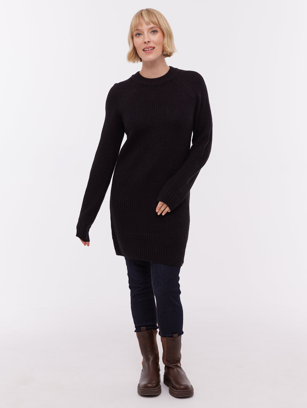 Karlie Rib Knit Sweater Dress - Black L / Black