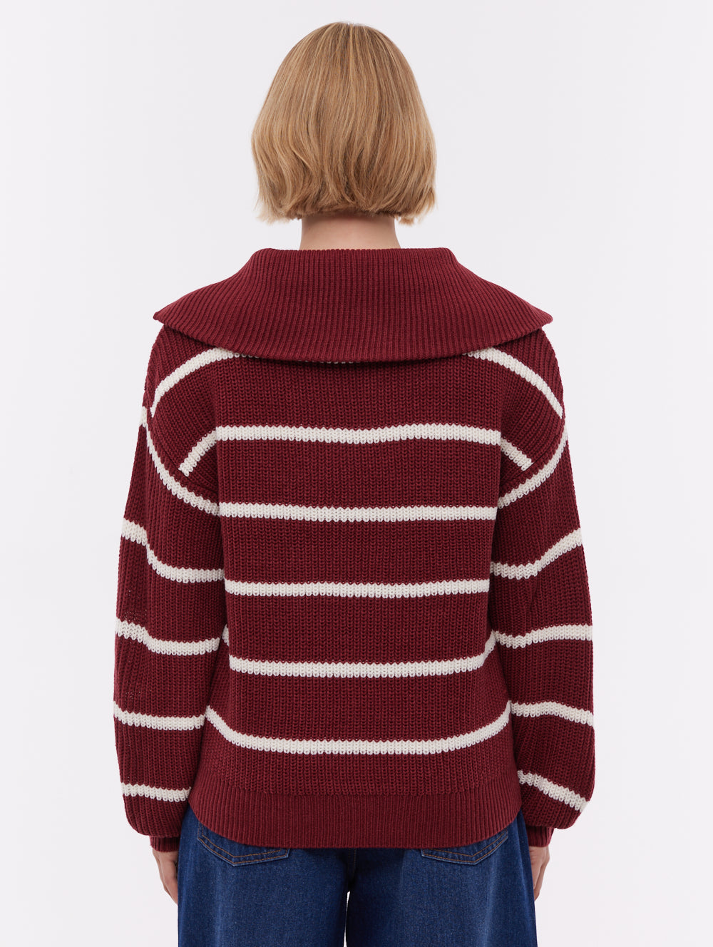 Margita Striped Zippered Funnel Sweater - Red - Bench