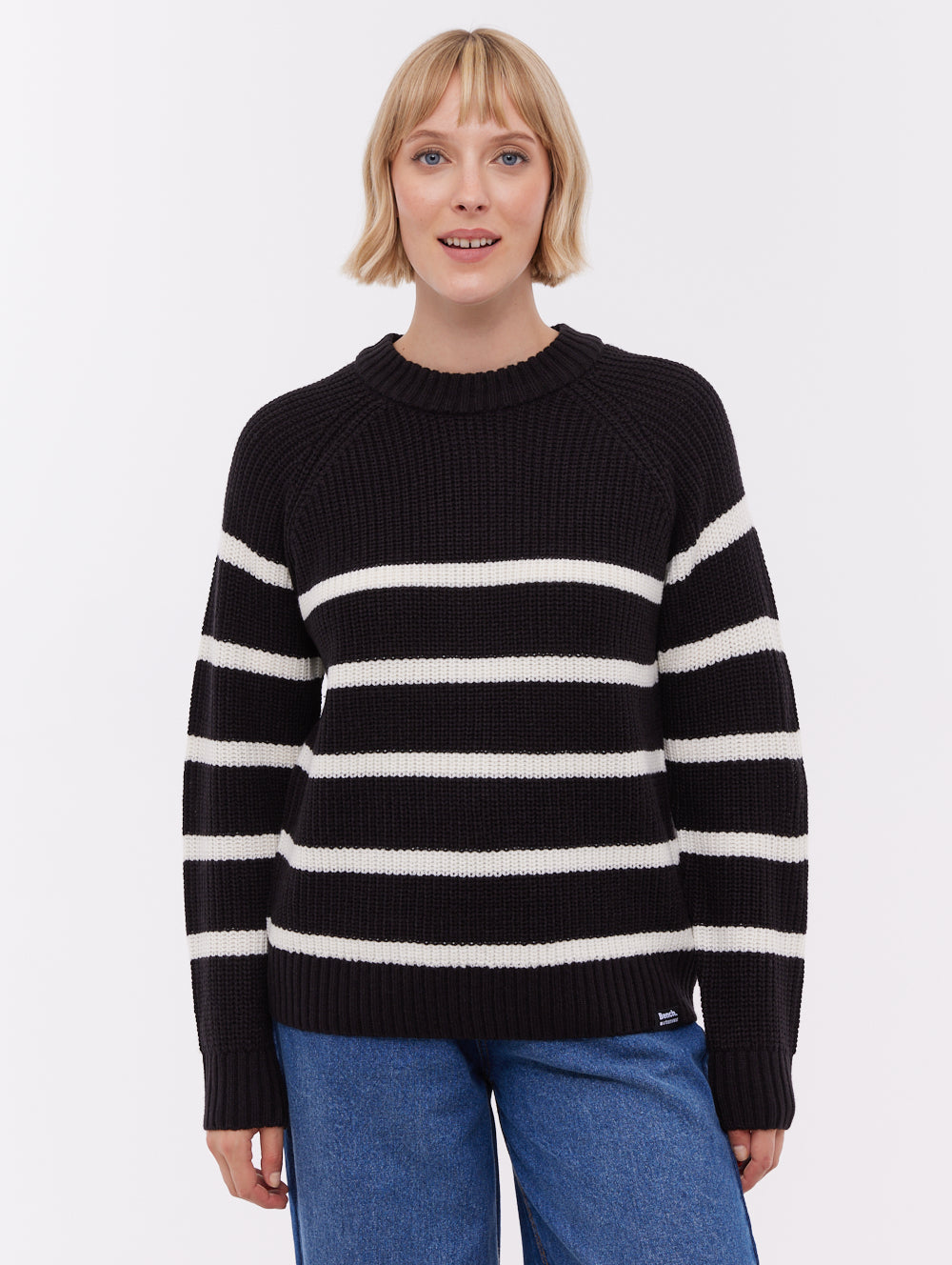 Lourine Black BK001 Knit Crews Striped Shot 1