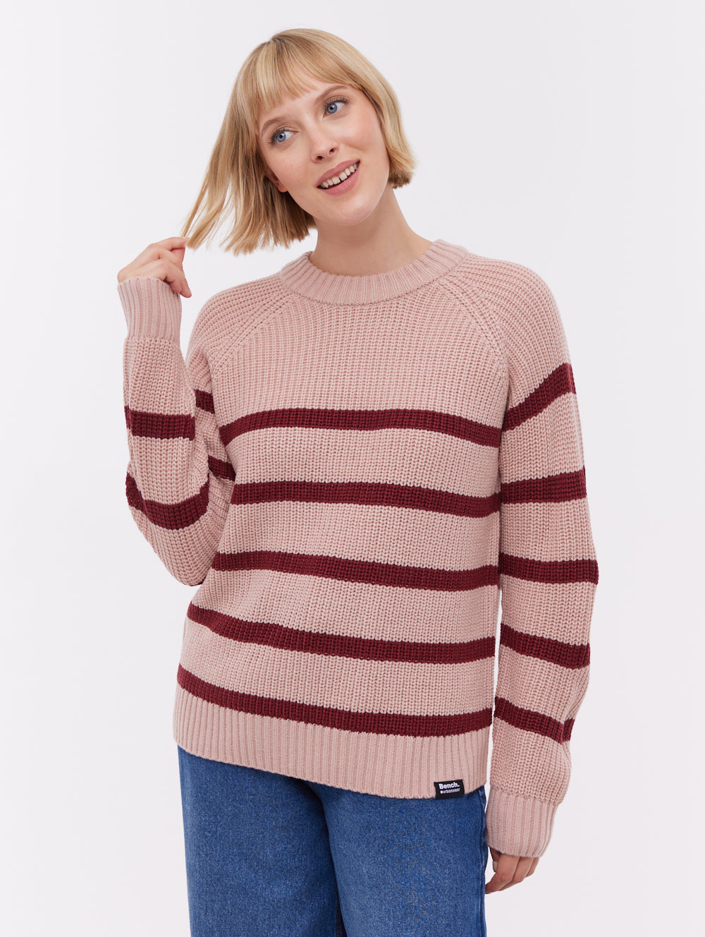 Lourine Pink PK021 Knit Crews Striped Shot 1