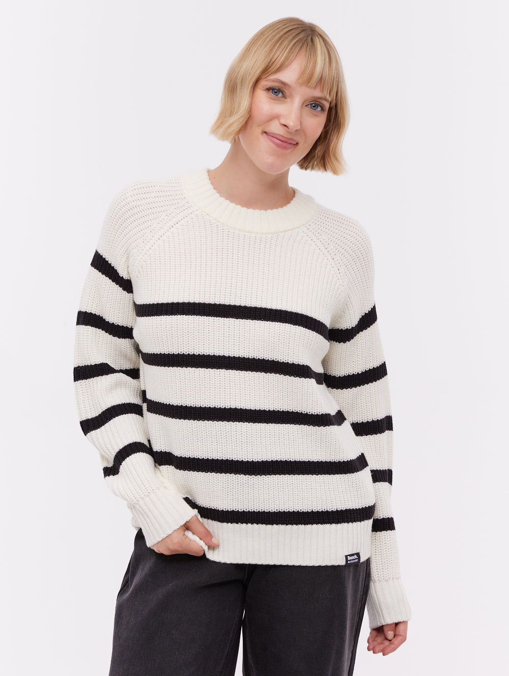 Lourine White WH007 Knit Crews Striped Shot 1