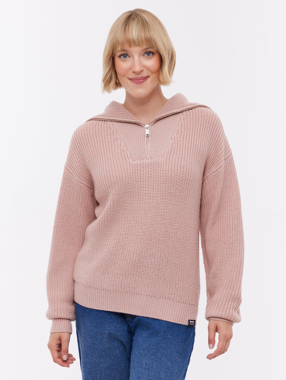 Audreena Pink PK021 Knit 1/4 Zips Oversized Collar Shot 1