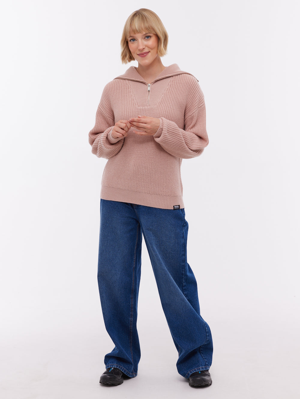 Audreena Pink PK021 Knit 1/4 Zips Oversized Collar Shot 2