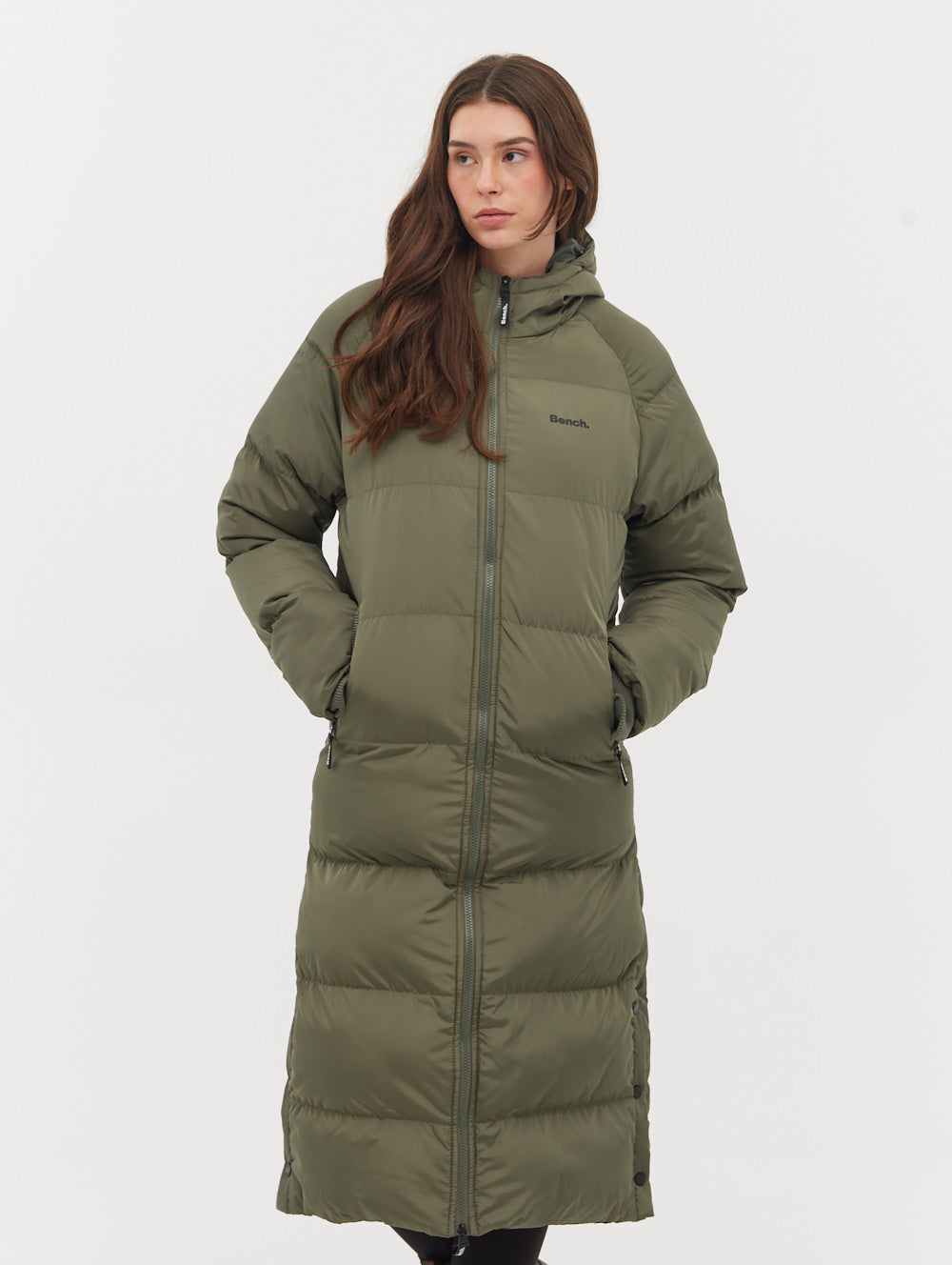 Hooded long shop down coat