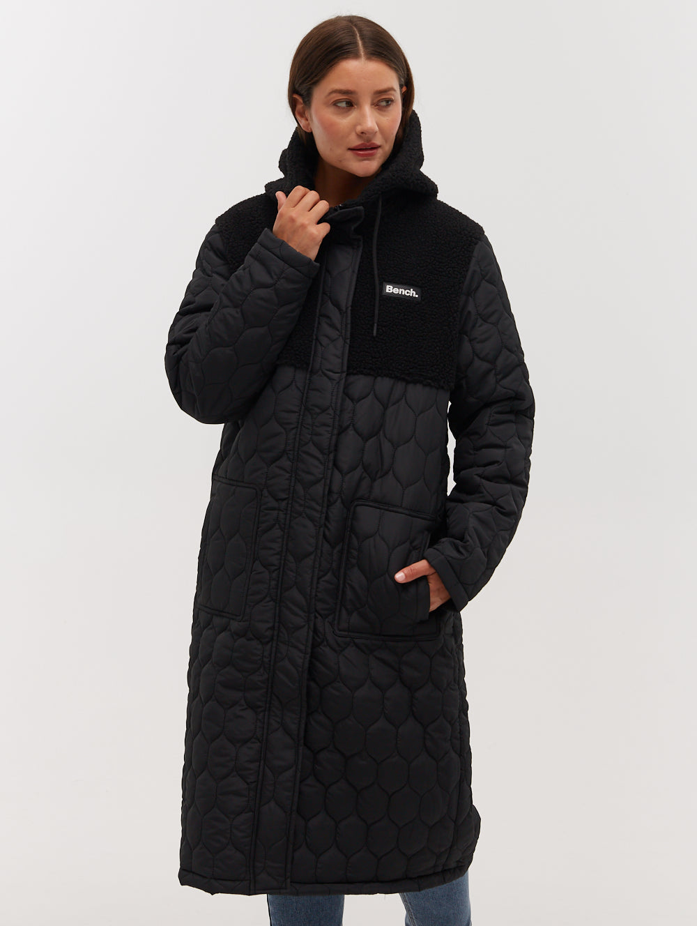 Borg Jacket Bench Womens Winter Coats Puffer Jacket Black Maxi