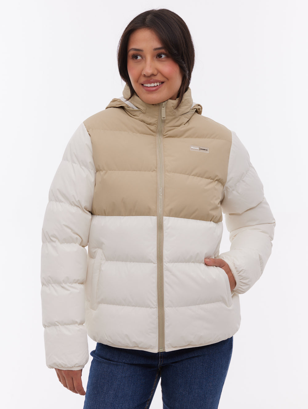 Jehn Two-Tone Puffer Jacket - White - Bench