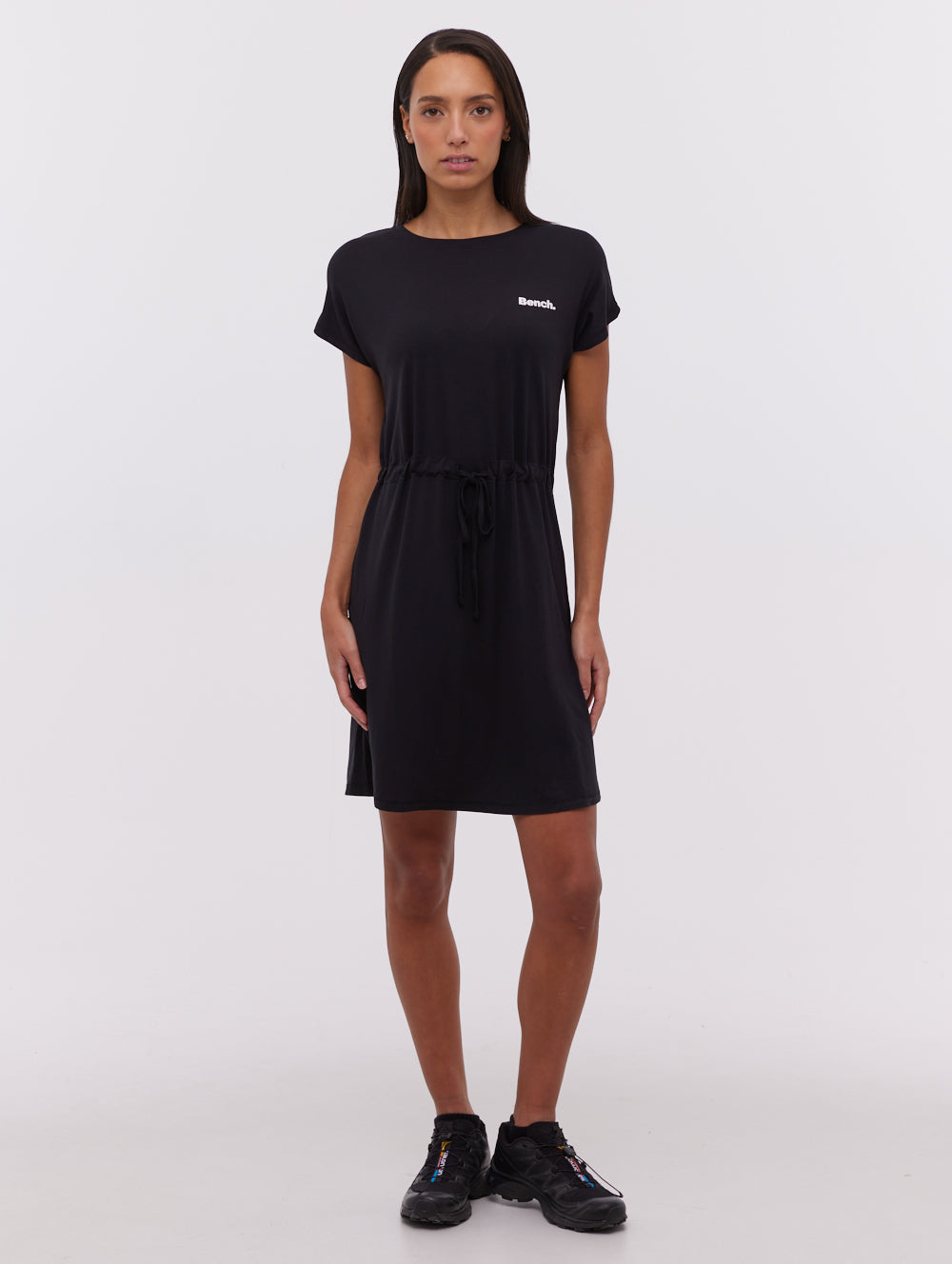 HOT Midi Dress Black T Shirt Under Dress Gathered Waist T-Shirt