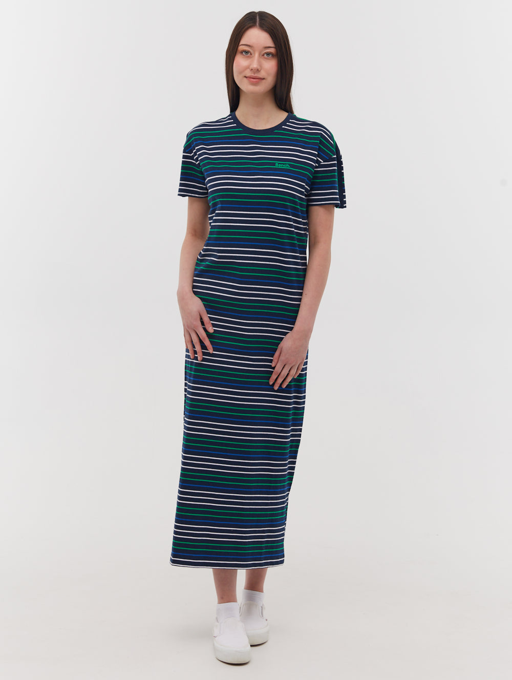 Green striped t shirt dress deals