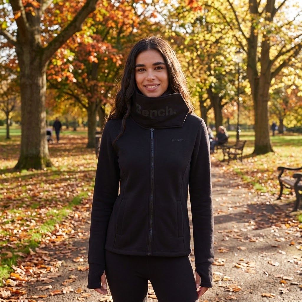 Annah Wrap Neck Zip-Up - Black