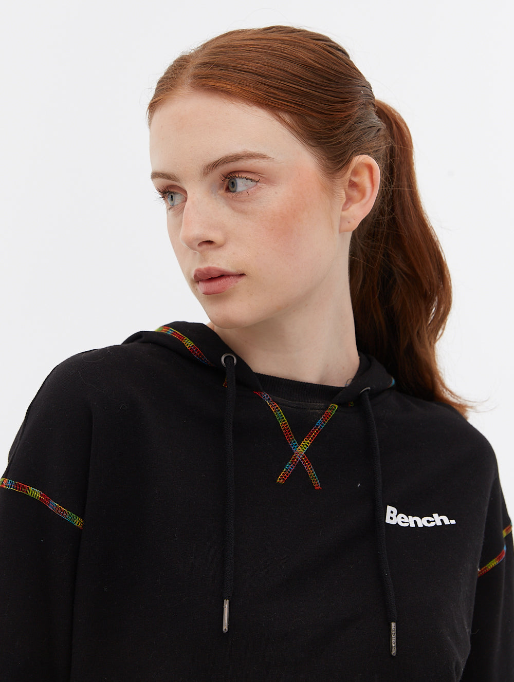 Tissu bouclé en éponge française Chandail à capuchon avec coutures multicolores - BLEHA0419M